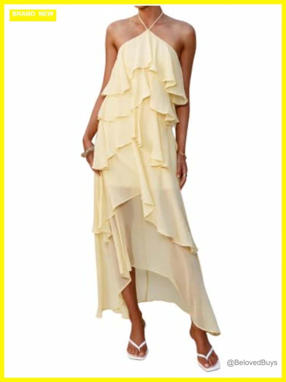 Halter Tiered Maxi Dress Wedding Guest Sleeveless Formal